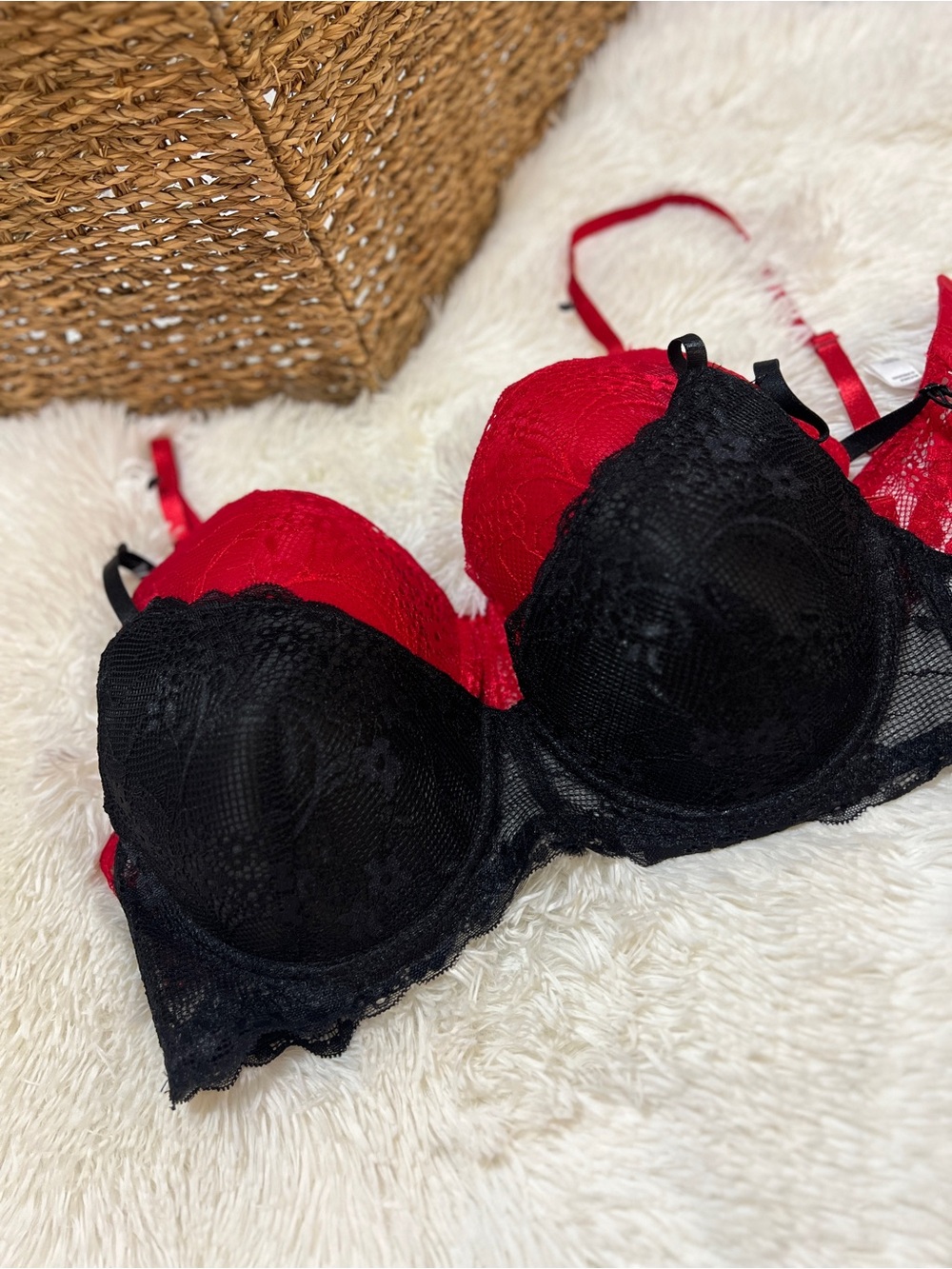 Just Be -Bundle Red and Black Lace Push-Up Bras NWOT